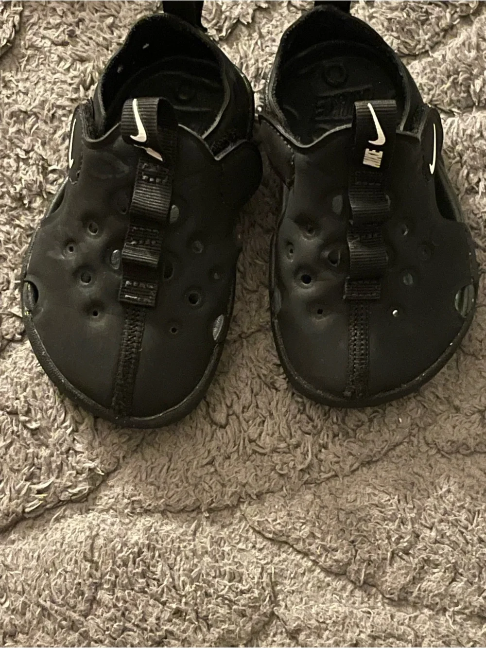 Nike Kids Black Slip-On Water Sandals with Hook-and-Loop Strap